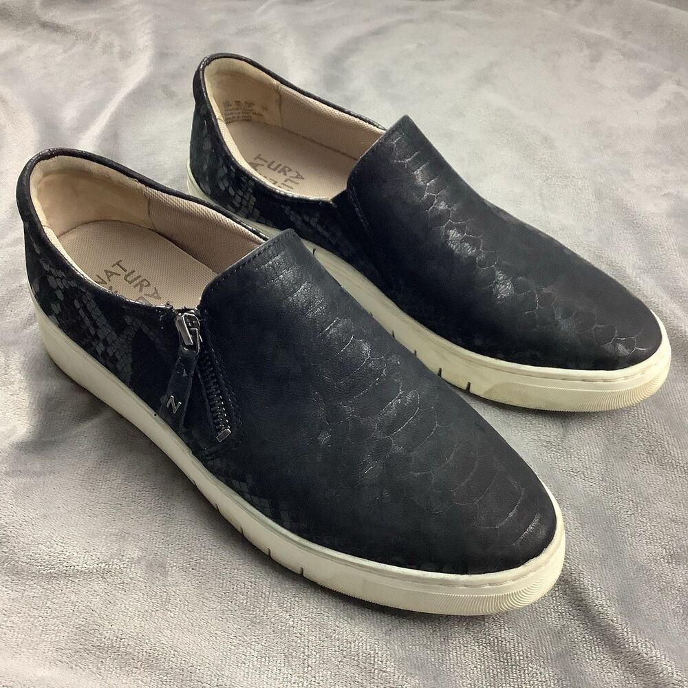 Naturalizer Hawthorn Slip On Sneaker Shoes Women's 10 M Black Leather Croc Snake